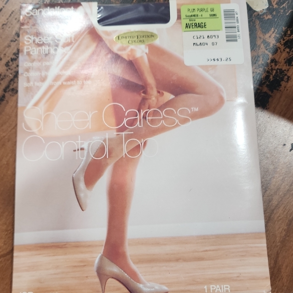 JCPenney Sheer Caress Control Top/Sandlefoot Pantyhose -Purple Size Average New!
